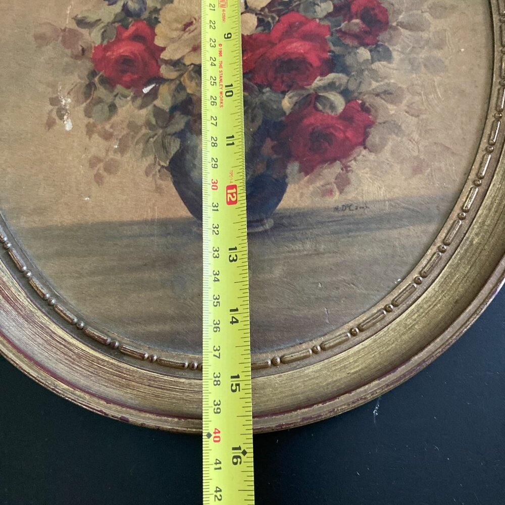 Vintage Still Life Flowers by M. DeCamp in Oval Frame - Picture 8 of 11